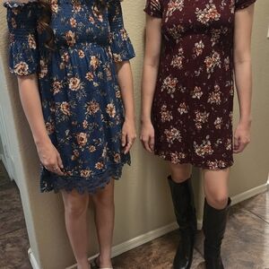 2 Small Floral Off-Shoulder and Short Sleeve Dresses